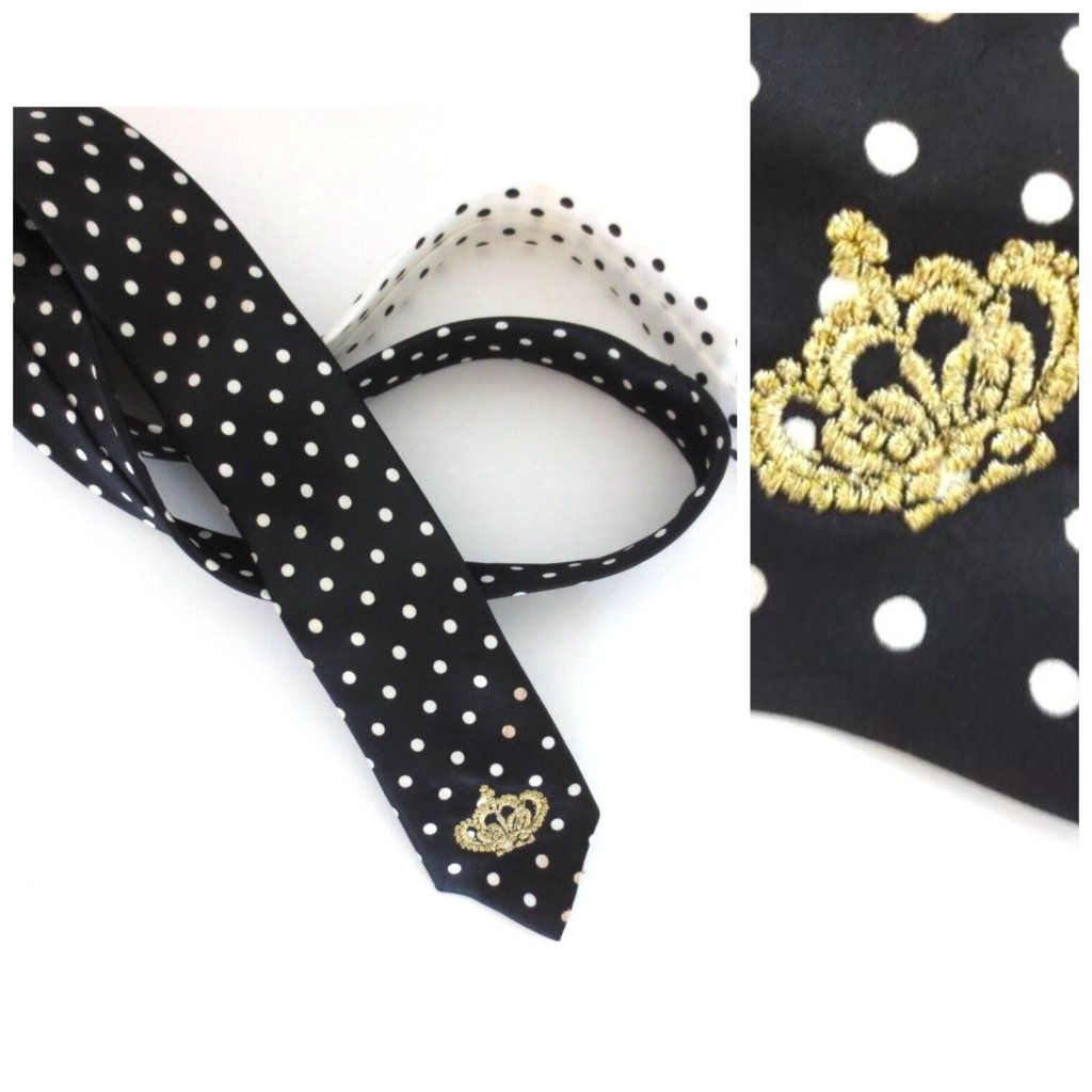 One Spot Japan Polka Crown Embroidery Polka Dot Tie Satin
